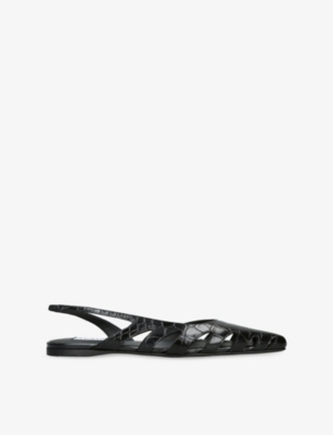 AZZEDINE ALAIA: Crocodile-Embossed Leather Slingback Flats