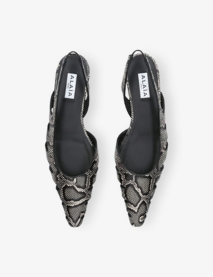 AZZEDINE ALAIA: Snakeskin-Embossed Leather Slingback Flats