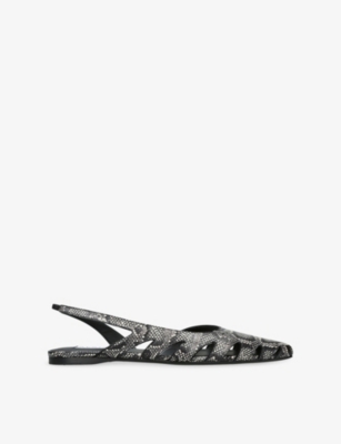 AZZEDINE ALAIA: Snakeskin-Embossed Leather Slingback Flats
