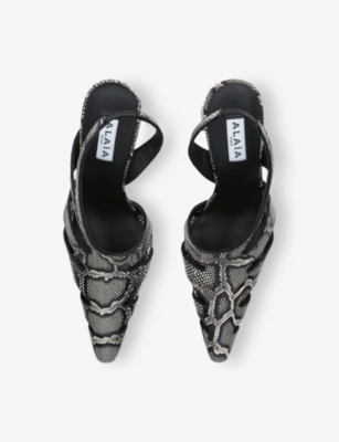 AZZEDINE ALAIA: Cut-Out 90 Snakeskin-Embossed Leather Slingback Courts