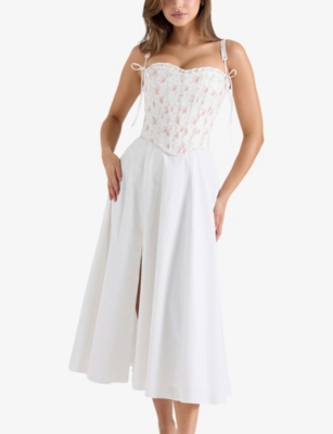 HOUSE OF CB: Clarabelle Detachable-Corset Stretch-Cotton Midi Dress