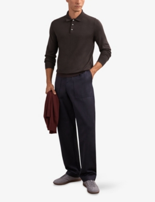 REISS: Trafford Long-Sleeved Wool Polo Shirt