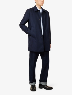 Ps By Paul Smith Mens Blue Pointed Collar Long-sleeve Wool Blend Waterproof Overcoat Xl In Blue