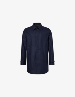 Ps By Paul Smith Mens Blue Pointed Collar Long-sleeve Wool Blend Waterproof Overcoat Xl In Blue