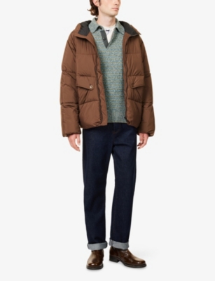 Ps By Paul Smith S By Paul Smith Mens Logo-patch Raglan-sleeve Shell Puffer Jacket Brown In Brown