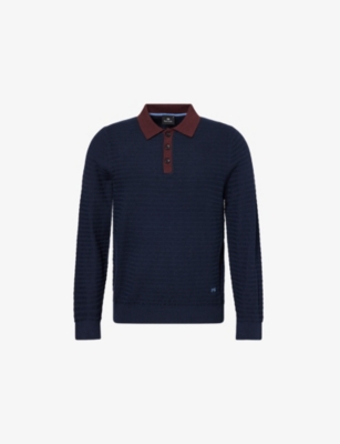 Ps By Paul Smith S By Paul Smith Mens Embroidered-logo Long-sleeve Cotton-wool Blend Polo Sweater Blue In Blue