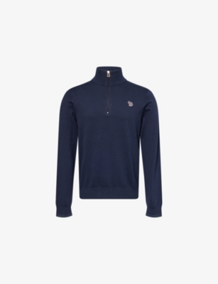 PS BY PAUL SMITH: Embroidered Zebra Patch  Funnel-Neck Knitted Sweater