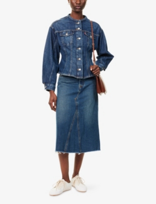 LEVIS: High-Rise A-Line Deconstructed Denim Midi Skirt