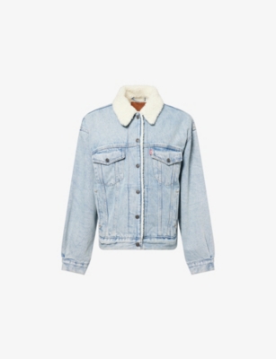 Levi's Womens Morning Sun 90s Sherpa Padded-sleeves Denim Jacket