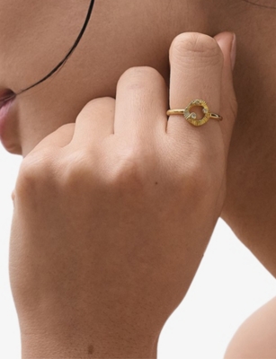 Astley Clarke Womens Raye 18ct Yellow Gold Vermeil And Lab-grown White-sapphire Ring In Gold