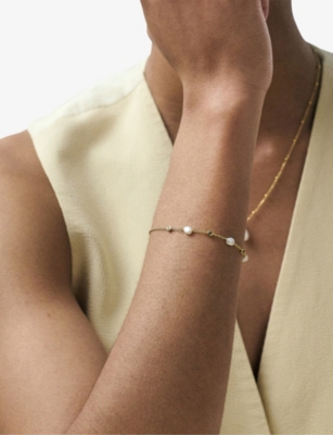 Astley Clarke Womens Station 18ct Yellow Gold Vermeil, Freshwater-pearl And Lab-grown White-sapphire Bracelet In Gold