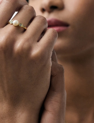 Astley Clarke Womens Pearl 18ct Yellow Gold Vermeil, Freshwater-pearl And Lab-grown White-sapphire Ring In Gold