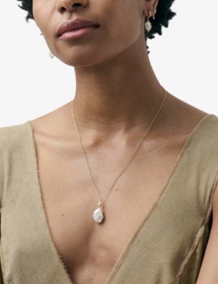 ASTLEY CLARKE: Pearl 18ct Yellow Gold Vermeil, Pearl And Sapphire Pendant Necklace