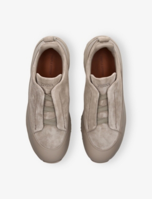 Ermenegildo Zegna Mens Beige Triple Stitch™ Monte Suede Sneakers Eur 43.5 / 9.5 Uk In Neutral