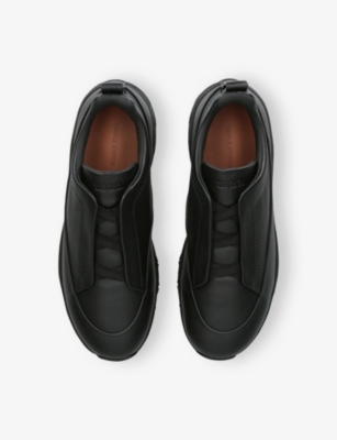 Ermenegildo Zegna Mens Black Triple Stitch™ Monte Leather Sneakers Eur 45 / 11 Uk In Animal Print