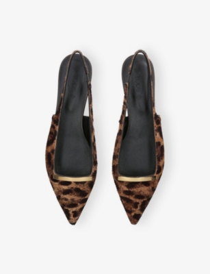 Tod's Womens Dk.brn Com Barretta Leopard-print Calf-hair Slingback Flats Eur 39 / 6 Uk