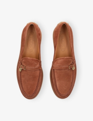 TODS: Gomma Raffia-Trim Suede Loafers