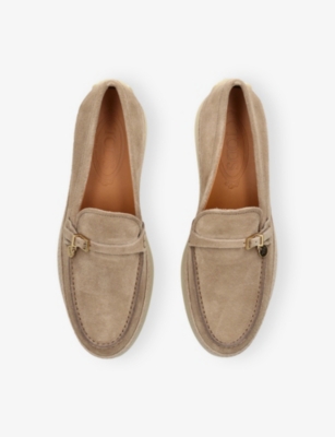 TODS: Gomma Raffia-Trim Suede Loafers