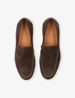 Loake Mens Grey/dark Tuscany Slip-on Suede Loafers Eur 44 / 10 Uk In Brown