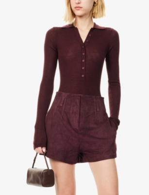 The Frankie Shop Womens Burgandy Solana Polo-collar Wool, Silk And Cashmere Bodysuit