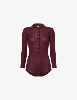 The Frankie Shop Womens Burgandy Solana Polo-collar Wool, Silk And Cashmere Bodysuit