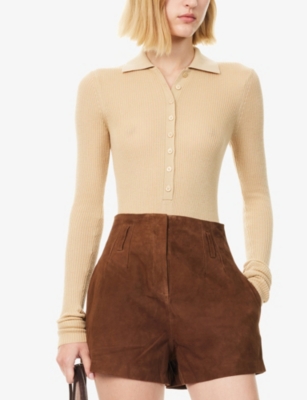 THE FRANKIE SHOP: Solana Polo-Collar Wool, Silk And Cashmere Bodysuit
