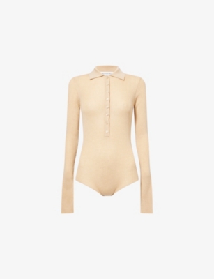 THE FRANKIE SHOP: Solana Polo-Collar Wool, Silk And Cashmere Bodysuit