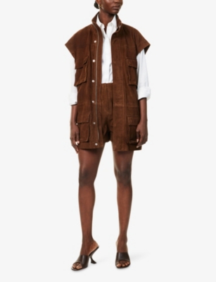 The Frankie Shop Womens Brown Turin Sleeveless Suede Cargo Jacket Xxs/xs In Brown