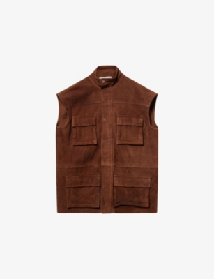 The Frankie Shop Womens Brown Turin Sleeveless Suede Cargo Jacket Xxs/xs In Brown