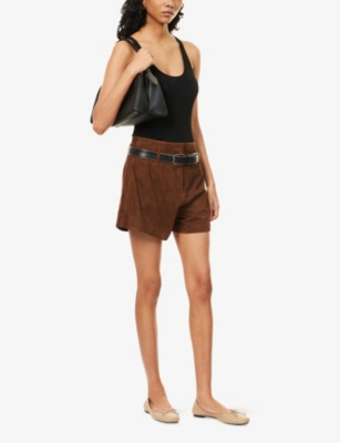 The Frankie Shop Womens Brown Lise High-rise Leather-suede Shorts In Brown