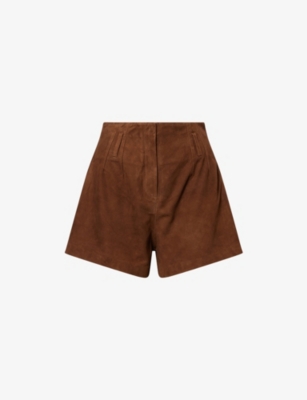 The Frankie Shop Womens Brown Lise High-rise Leather-suede Shorts In Brown