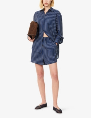 The Frankie Shop Womens Navy/beige Stripe Lui Striped Woven Shirt Xs