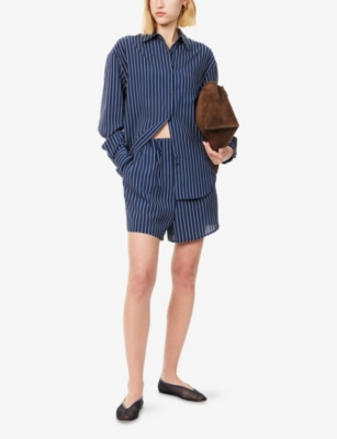 The Frankie Shop Womens Navy/beige Stripe Lui Striped Woven Shorts