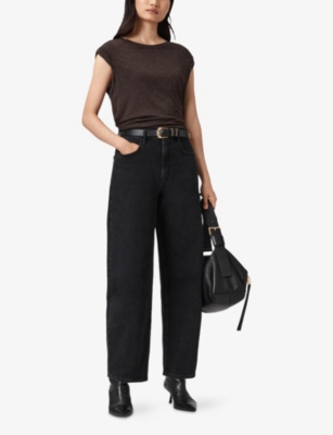 Allsaints Womens Rust Brown West Sleeveless Jersey Top In Brown