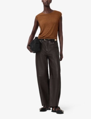 Allsaints Womens Torte Brown West Sleeveless Jersey Top In Brown