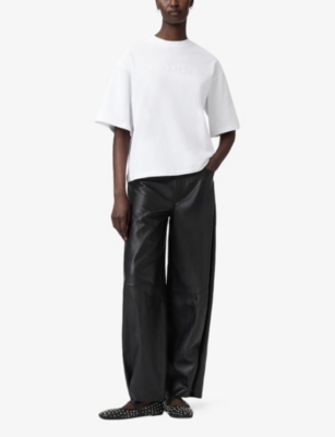 Allsaints Womens Optic White Vision Amelie Logo-print Cotton T-shirt In White