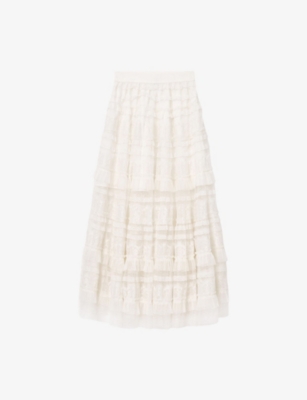 Allsaints: Arlea Elasticated-Waist Lace-Trim Woven Maxi Skirt