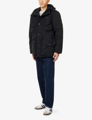 Fred Perry Mens Black Embroidered-logo Flap-pocket Shell Jacket In Black