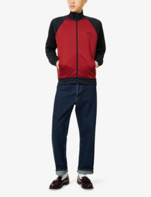 Fred Perry Mens Burnt Red Navy Logo-embroidery Contrast Track Woven Jacket In Red