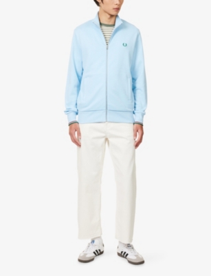 Fred Perry Mens Track Blue Embroidered-logo Zip-through Cotton-jersey Jacket In Blue