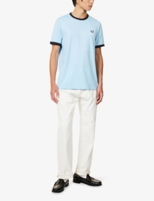 Fred Perry Mens Track Blue Ringer Embroidered-logo Cotton T-shirt In Multi