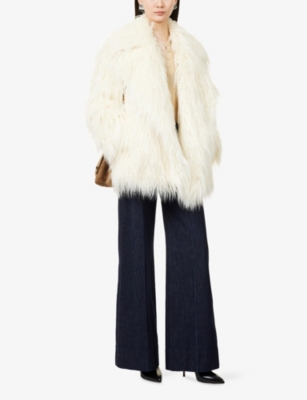 The Frankie Shop Womens Off White Liza Shaggy Faux-fur Coat Xs In Neutral