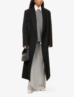 The Frankie Shop Womens Black Jane Double-breasted Woven Long Coat Xs In Black