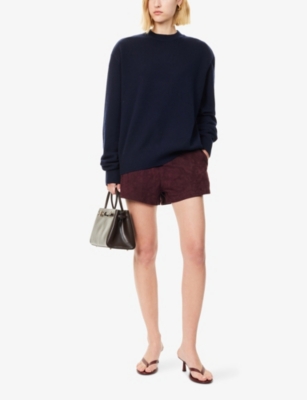 The Frankie Shop Womens Navy Rafaela Padded-shoulders Wool And Cashmere Jumper In Blue