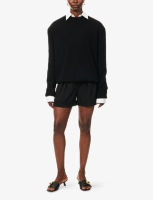The Frankie Shop Womens Black Rafaela Padded-shoulder Wool-blend Knitted Jumper In Black