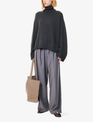 The Frankie Shop Womens Charcoal Rhea Trapeze Turtleneck Wool And Cotton Jumper In Gray