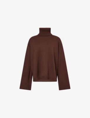 The Frankie Shop Womens Brown Rhea Trapeze Turtleneck Wool And Cotton Jumper Xs