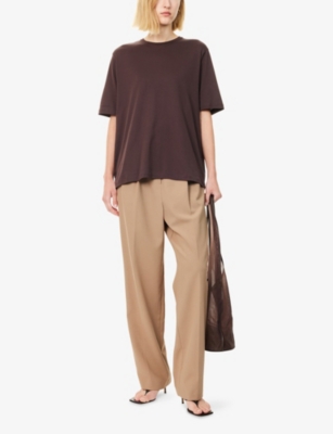 The Frankie Shop Womens Dark Plum Harper Relaxed-fit Cotton-jersey T-shirt In Brown