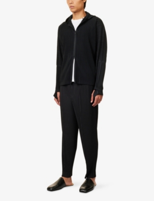Issey Miyake Ribbed Texture Hooded Zip-up Sweater In Black