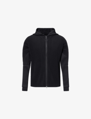 Issey Miyake Ribbed Texture Hooded Zip-up Sweater In Black